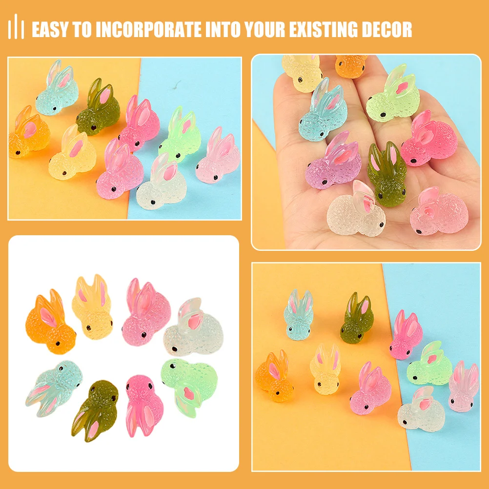 

25Pcs Luminous Resin Mini Rabbit Statue Glow in The Dark Small Bunny Ornament for Home Garden Desktop Decoration Night Light