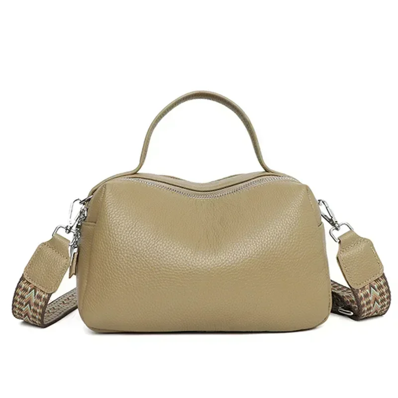 RDW1-Bolso de mano de cuero genuino para mujer, bandolera de hombro, de piel de vaca, Color sólido