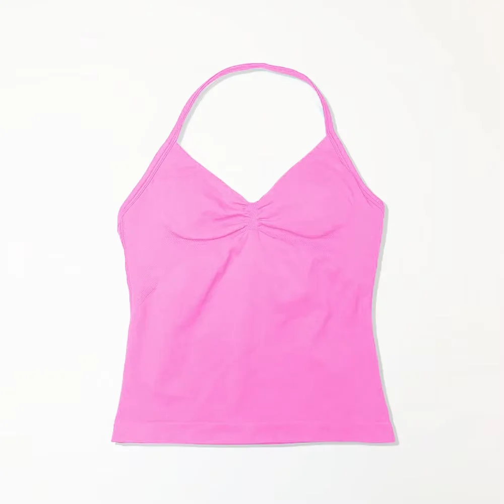 NCLAGEN Gym Longline Strappy Top Women Seamless Yoga Tank With Removable Pads V Neck Workout Clothes Sports Running Fitness Vest image 4