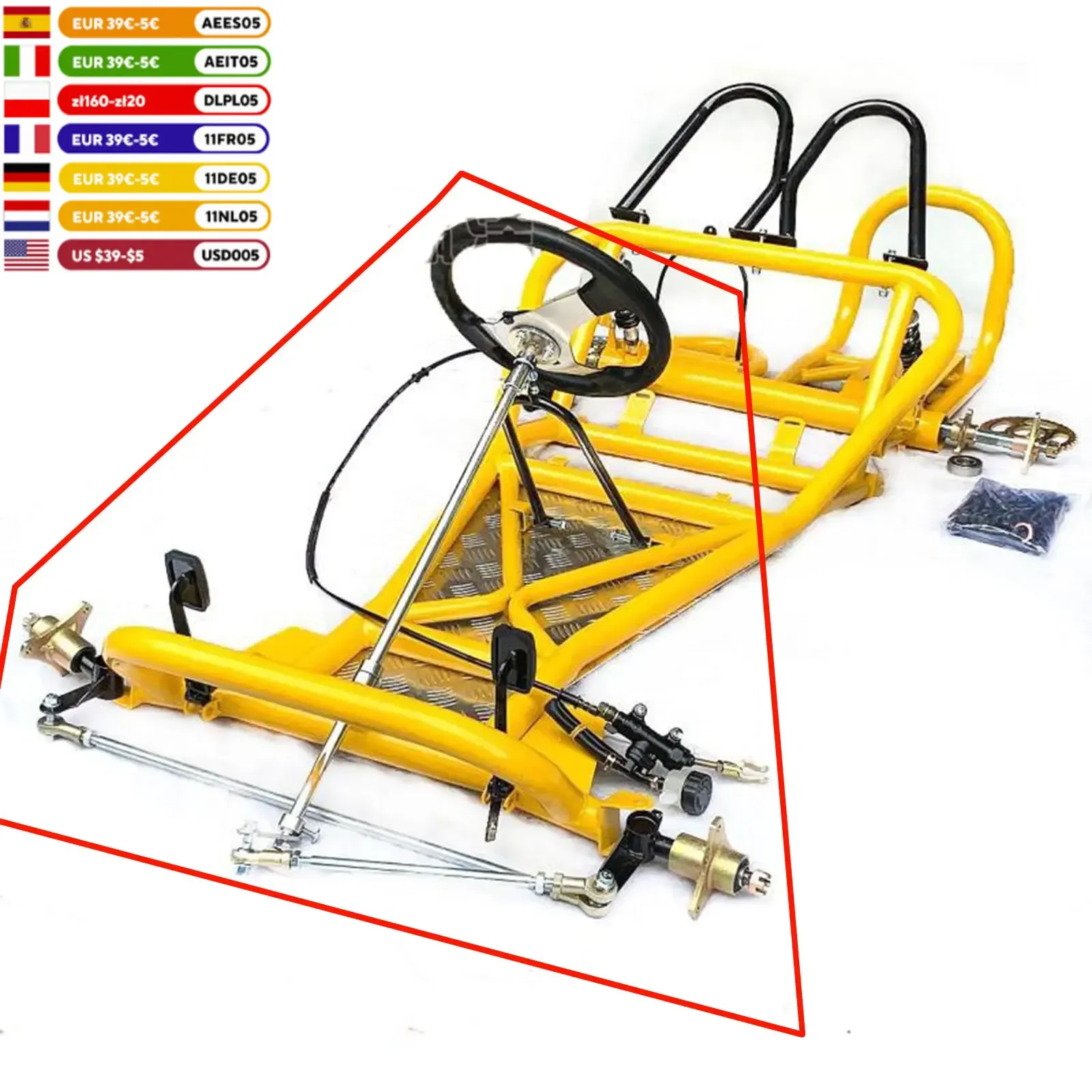 Vai Kart Eixo dianteiro Kit, conjunto de direção, Tie Rod Rodas, rodas de deriva, ATV, DIY