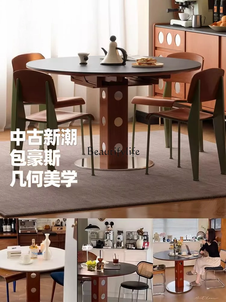 Fangyuan dual-purpose rock slab dining table household small apartment retractable round meal