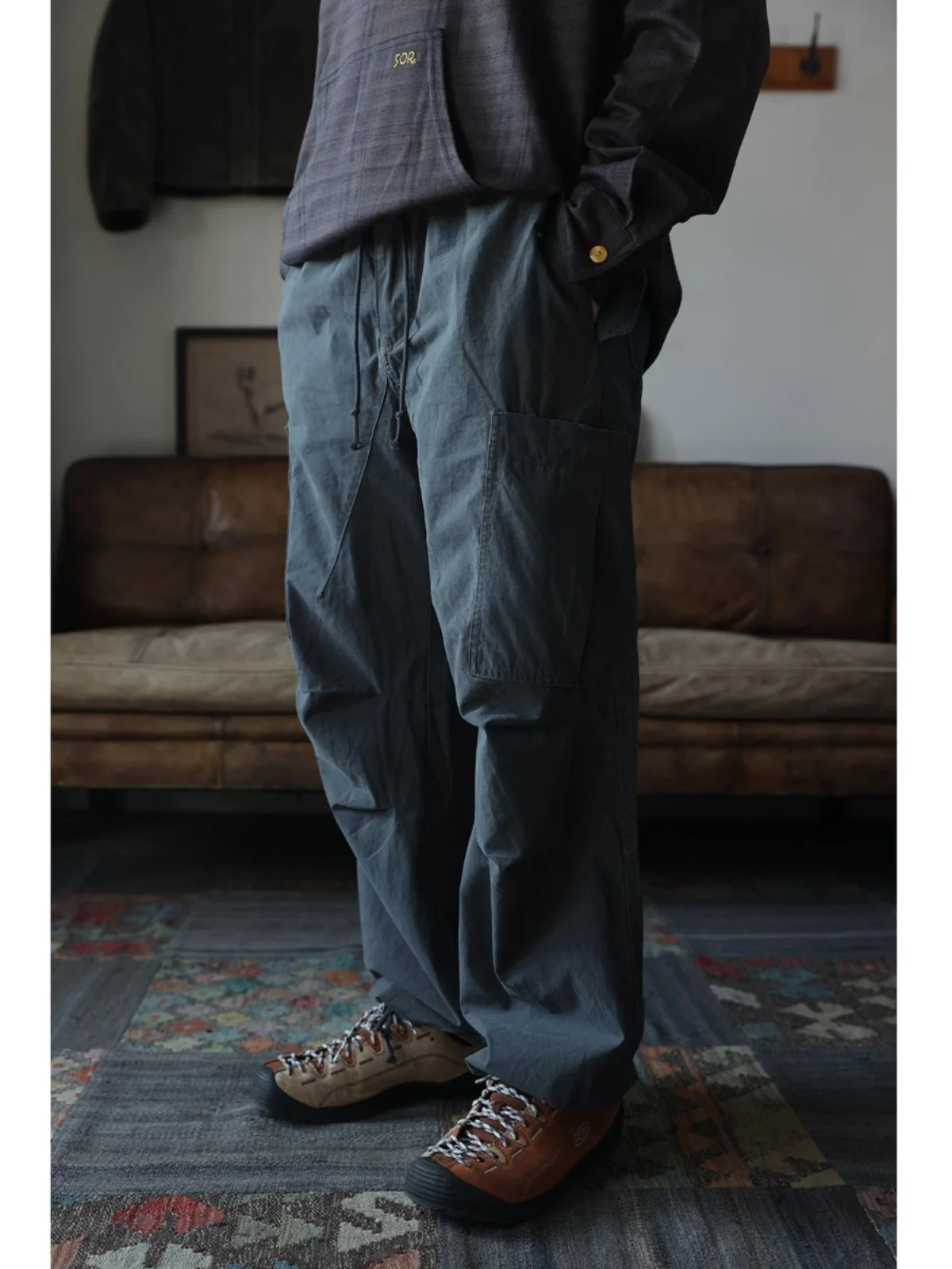 

Retro Japanese Sle Workwear Pants Loose Straight Leg Waed Cuffed Long Trousers Youthful Casual Cotton Trousers