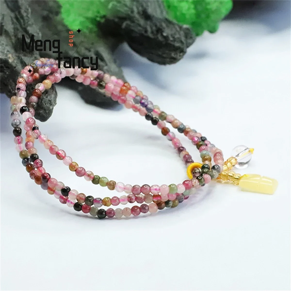 Natural Candy Tourmaline Multi Loop Amber Slippery Crystal Beads Bracelet Simple Elegant Personalized Fashion Women Fine Jewelry