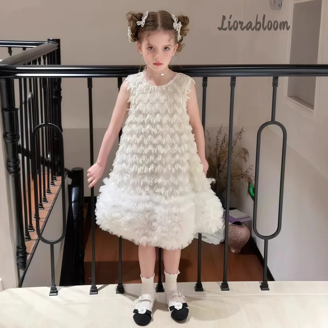 Abiti Bianchi Quotidiani per Ragazze, Eleganti Vestiti da Sera, Abiti da Damigella con Fiori, Nuovi Vestiti da Principessa per Feste