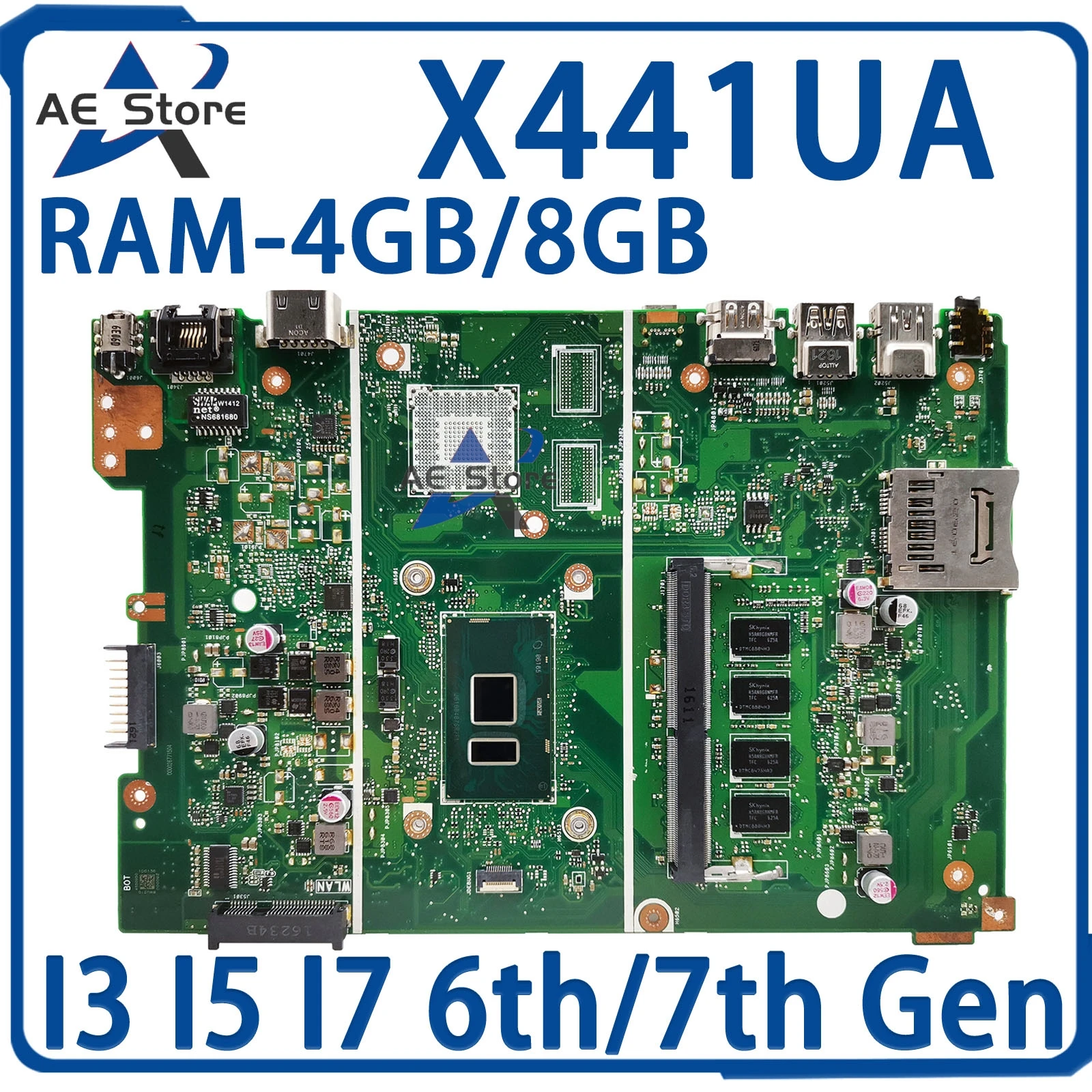 X441UA Notebook Mainboard For ASUS X441UV X441U F441U A441U X441UVK X441UAK Laptop Motherboard 4405U I3 I5 I7 RAM-4GB/8GB