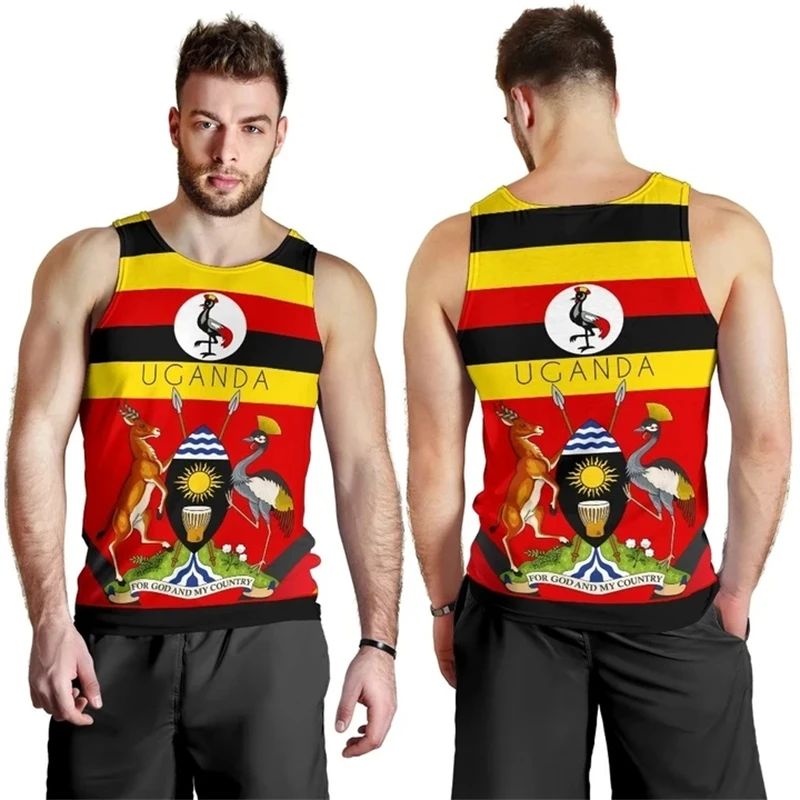 

Uganda Flag Map Graphic Tank Top For Men Clothes Casual Hawaiian Vest Dashiki Male Waistcoat National Emblem Streetwear Tops