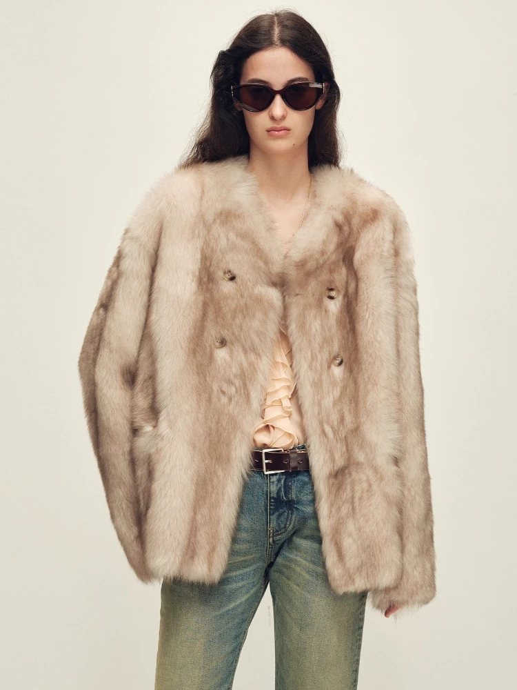 

High-end Luxury Toscana Lamb Fur Shearling Jackets for Women 2026 New Simple Elegant V-neck Winter Genuine Leather Real Fur Coat