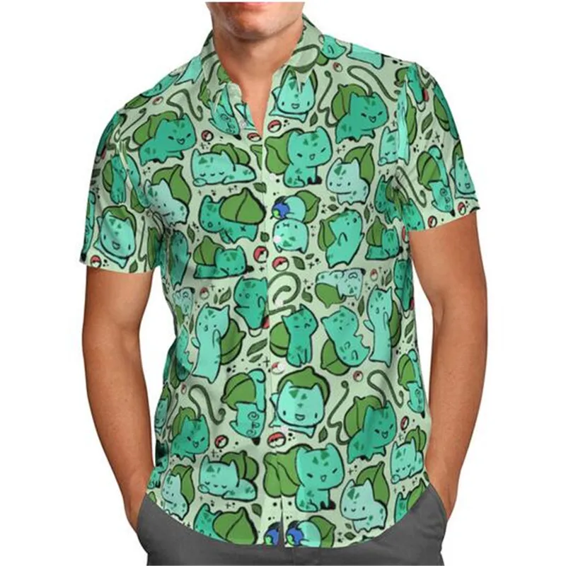 

Green Anime 3D Beach Hawaiian 2022 Summer Men Shirt Short Sleeve Shirt Streetwear Oversized 5XL Camisa Social Chemise Homme-863