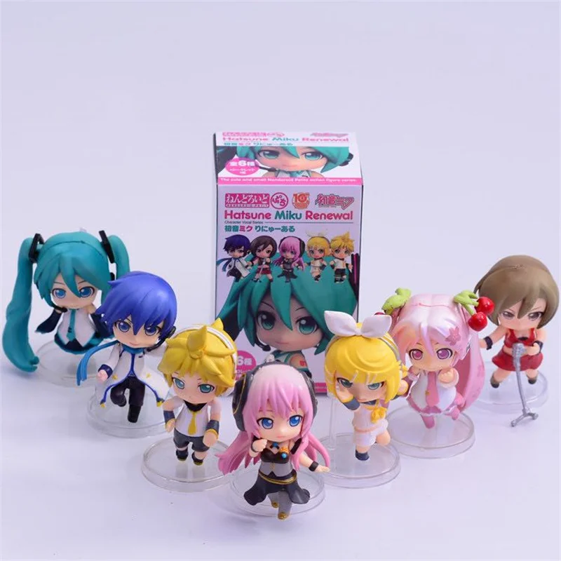 Hatsune Miku Virtual Singer Anime Action Figure para Crianças, Modelo 3D PVC, Acessórios Cosplay Bonitos, Caráter Adorável, Aleatório, 7 Estilos, 7