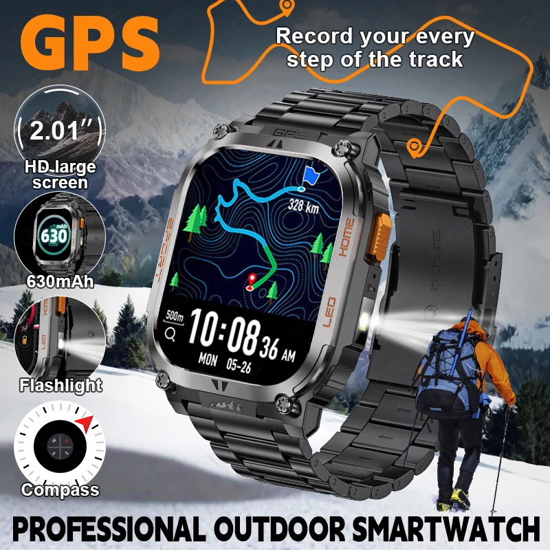 

LIGE Новые GPS трековые умные часы для мужчин IP68 Водонепроницаемые 2,01-дюймовый компас с пульсометром 630 мАч Батарея BT Call Smartwatch со светодиодной подсветкой