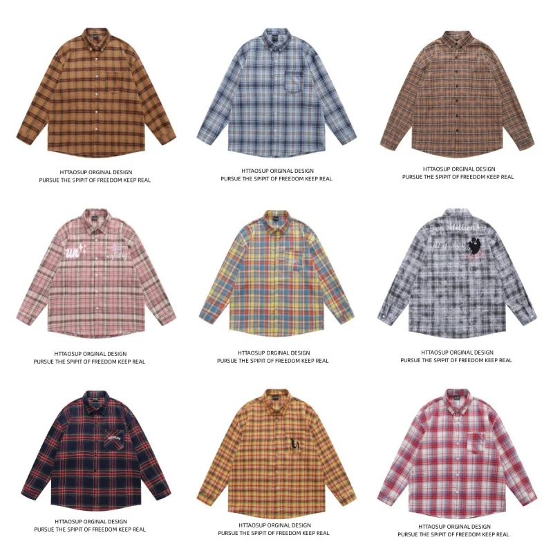 SVETLIN High Quality EU US Size Casual Shirt Streetwear American Hip-Hop Plaid Letter Long Sleeve Oversize Shirt For Men Women