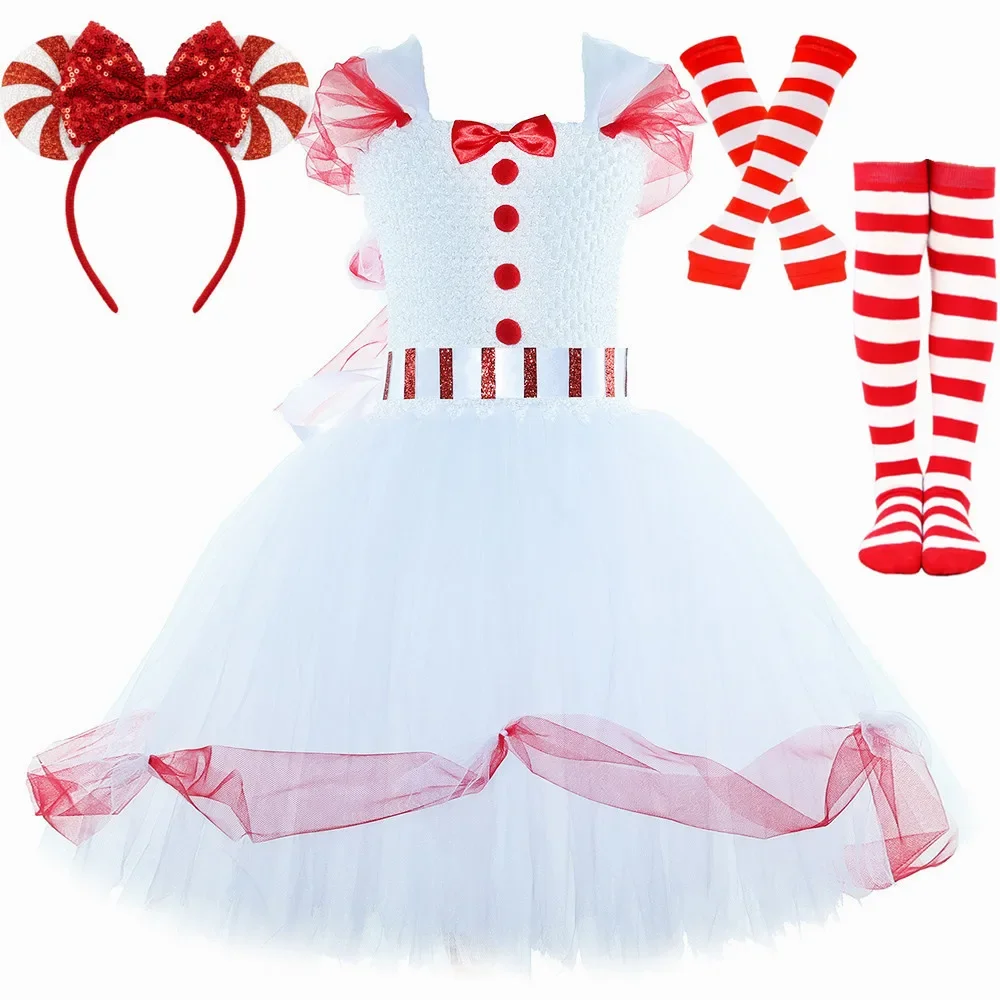 فستان سحري للمربية الجنية ماري للأطفال في الهالوين فستان الأميرة من التول باللون الأحمر والأبيض للفتيات فستان توتو لحفلات الكريسماس