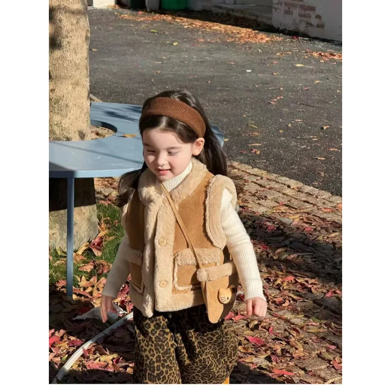 

Children's Vest Autumn Winter Style Girls' Fleece-Lined Stylish Vest Baby Girl Thickened Warm Top Fashionable Vest