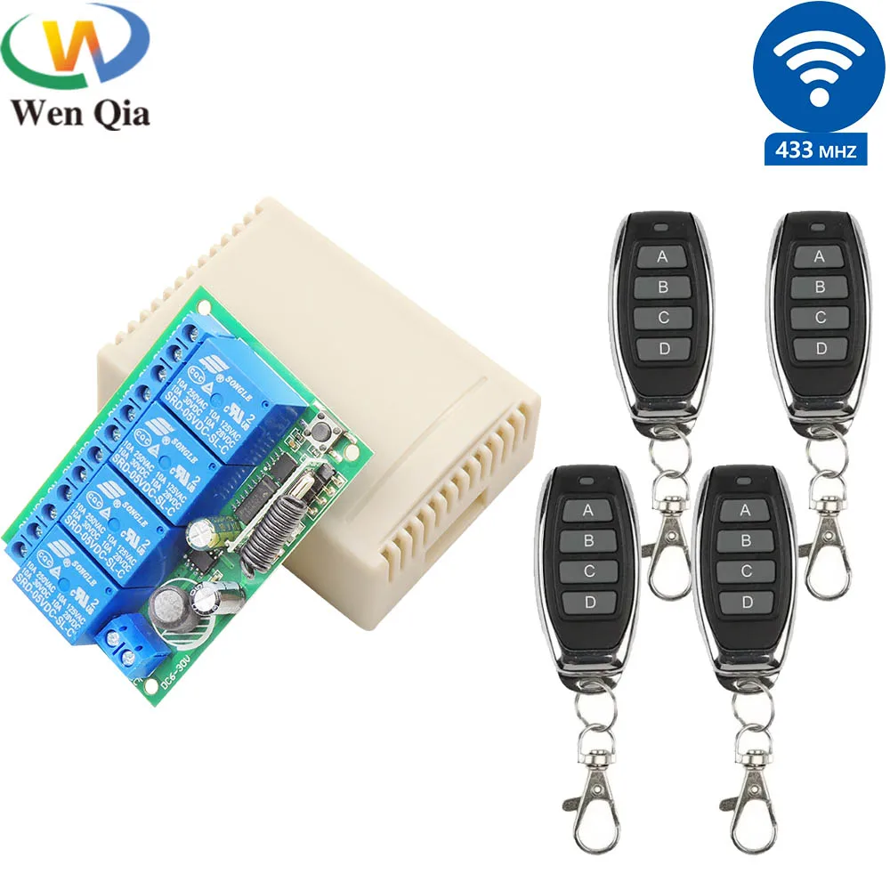 RF 433MHz DC 6V 12 18V 24V 30V 4CH Relay Receiver Wireless Remote Control Transmitter Switch for Light/Car/Garage/Truck/Motor