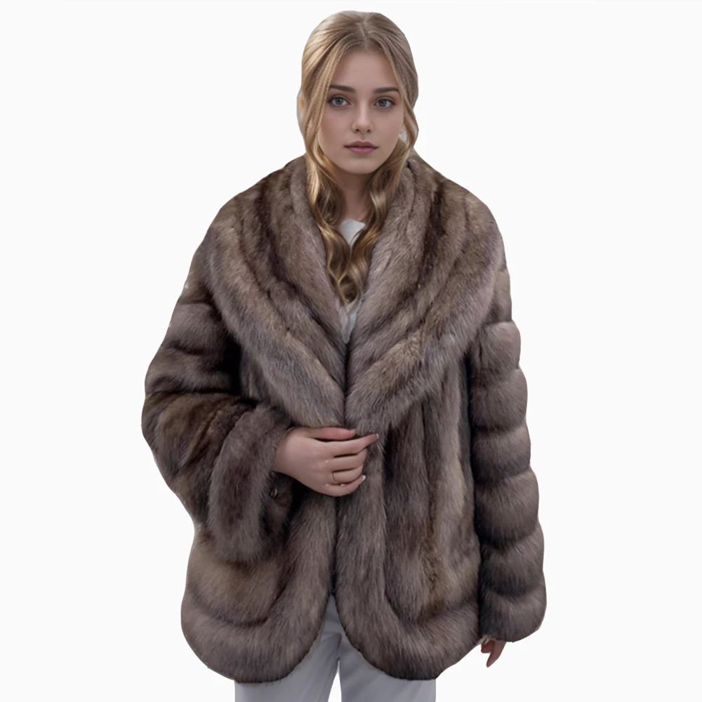 

Женская одежда, зимняя шуба из натурального лисьего меха, куртка из натурального лисьего меха в вертикальную полоску, роскошная дизайнерская толстая теплая верхняя одежда