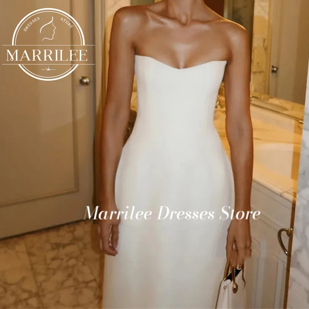 Marrilee Customized Elegant Ivory Strapless Sweetheart Stain Prom Party Gowns Sheath Floor Length Formal Ocasion Evening Dresses