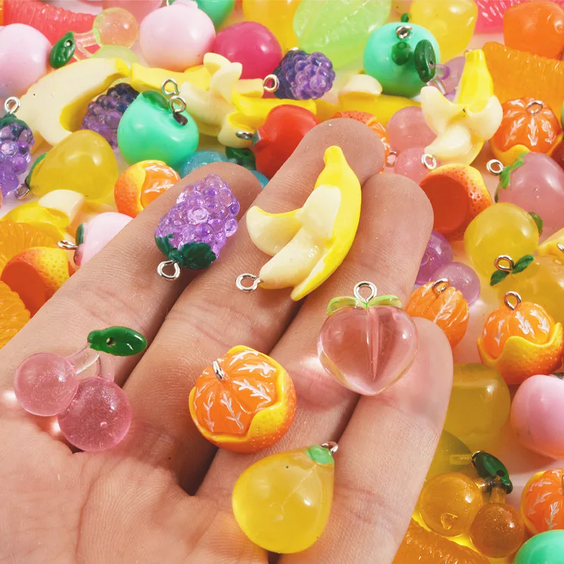 10/20/30pcs Random Mix Simulated Fruit Orange Banana Peach Acrylic Charms For Jewelry Making Supplies Handmade Pendant Materials