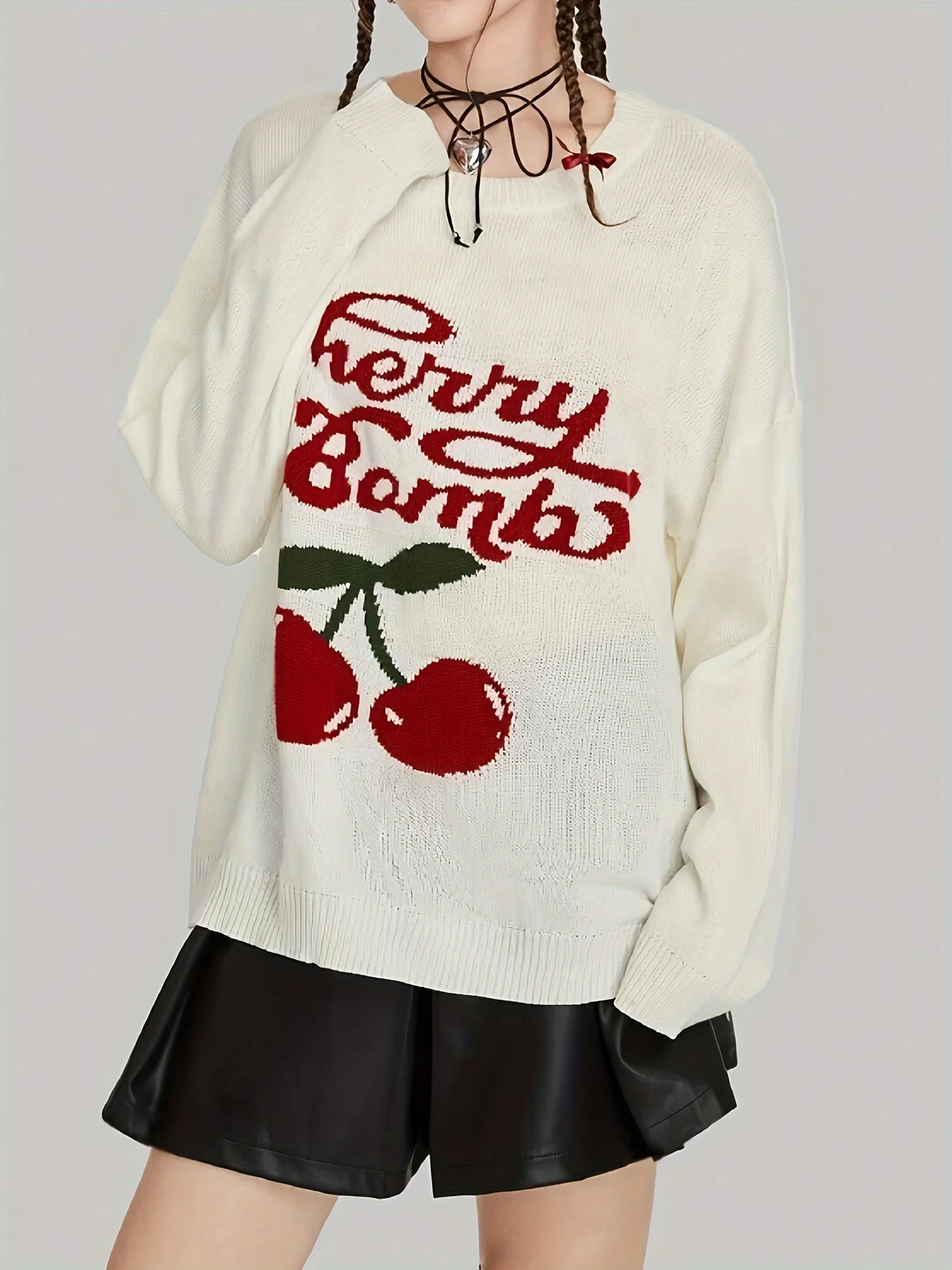 

2024 new versatile casual cherry pattern pullover knit