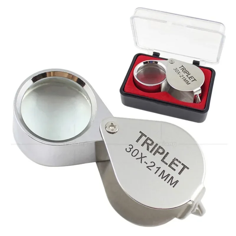 10-30X Pocket Loupe Magnifier Jewelry Magnifying Glass Foldable Diamond Lupa Triplet Jewelers Eye Glass Tool Reading Magnifier