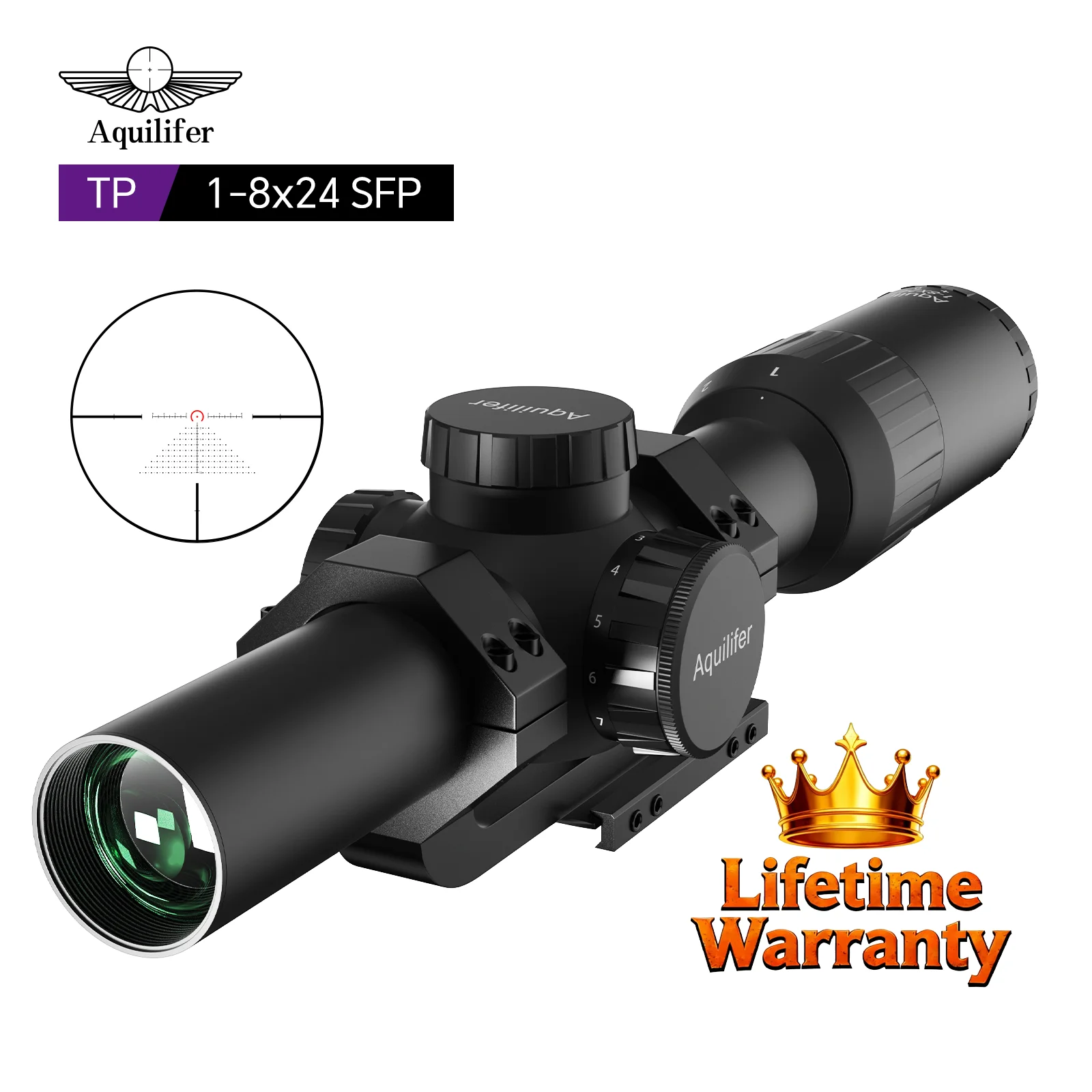 

Aquilifer 1-8x24 LPVO Tactical Rifle Scope Optical for AR15 AK47 Hunting and Shooting AR15 Accessories