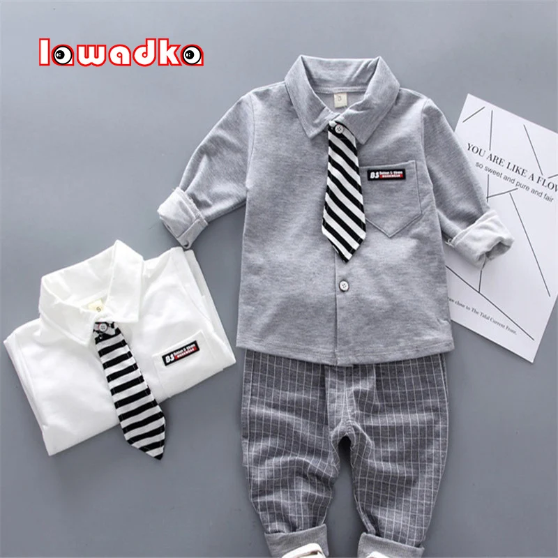 Fashion Baby Boy Clothes Sets New Spring Autumn Long Sleeve Tie Shirt +Pants 2Pieces Outfits Cotton Casual Suit For 0-3Years Old