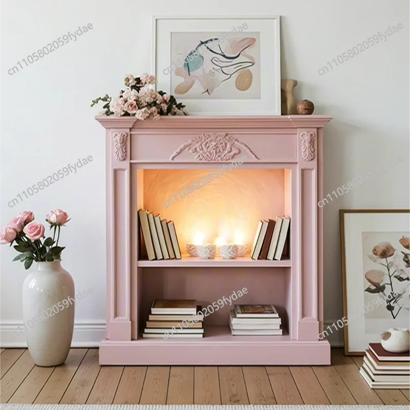 New pink fireplace cabinet French living room home decoration cabinet American solid wood porch cabinet