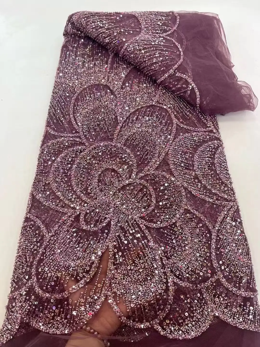 Luxury Nigerian Handmade Beaded Lace Fabric 2025 High Quality Sequins Beaded Embroidery African French Lace Fabric For Dress