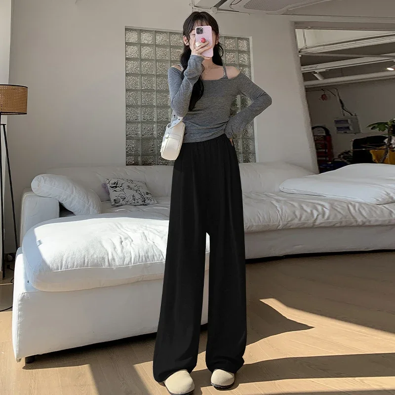 Casual pants for women, 2024 autumn and winter, high waist slimming, loose and hanging wide leg pants, sports pants, long pants