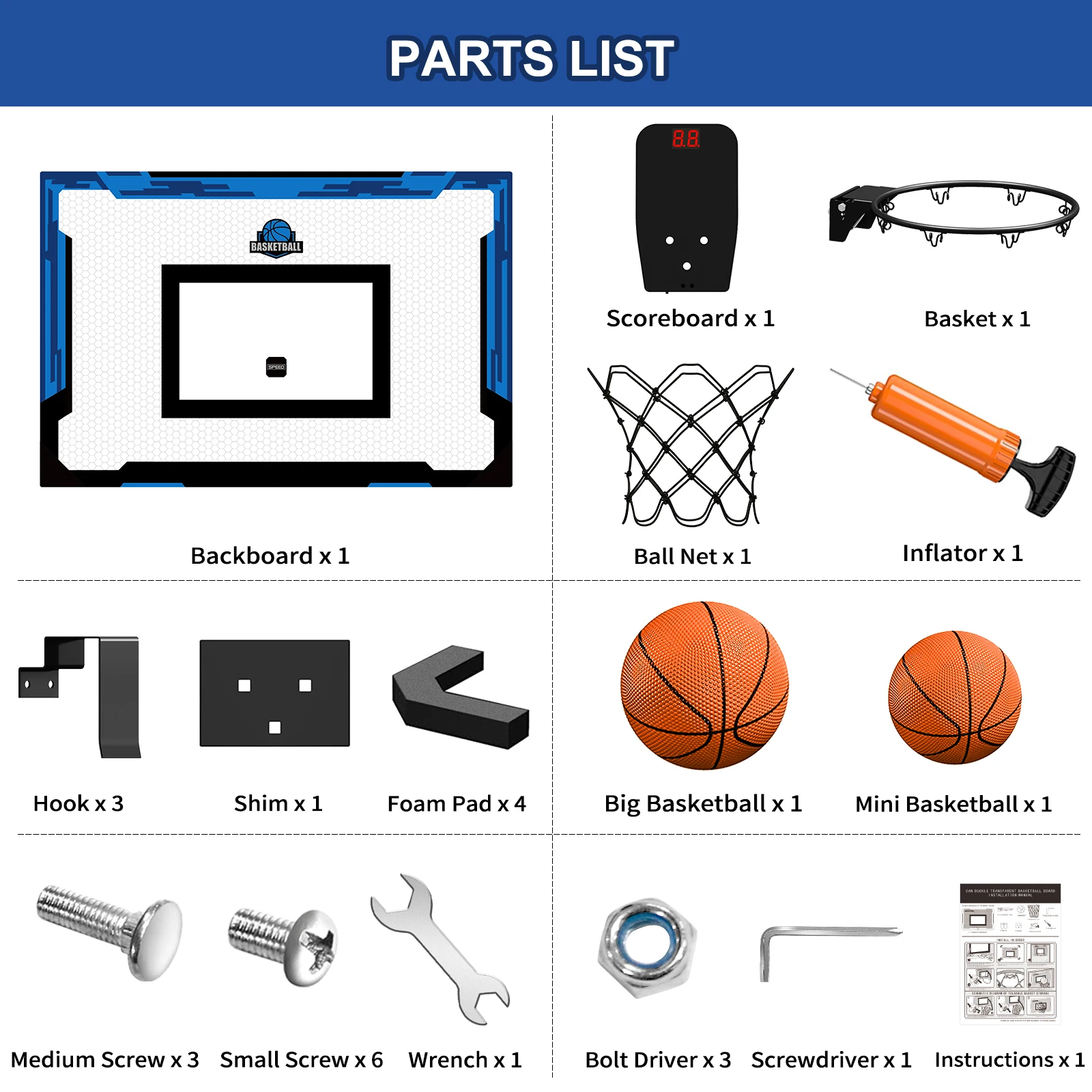 24" x 16" grote basketbalring binnen voor mannen kinderen tieners jongens meisjes basketbalring met stevig bord groot basketbalspeelgoed