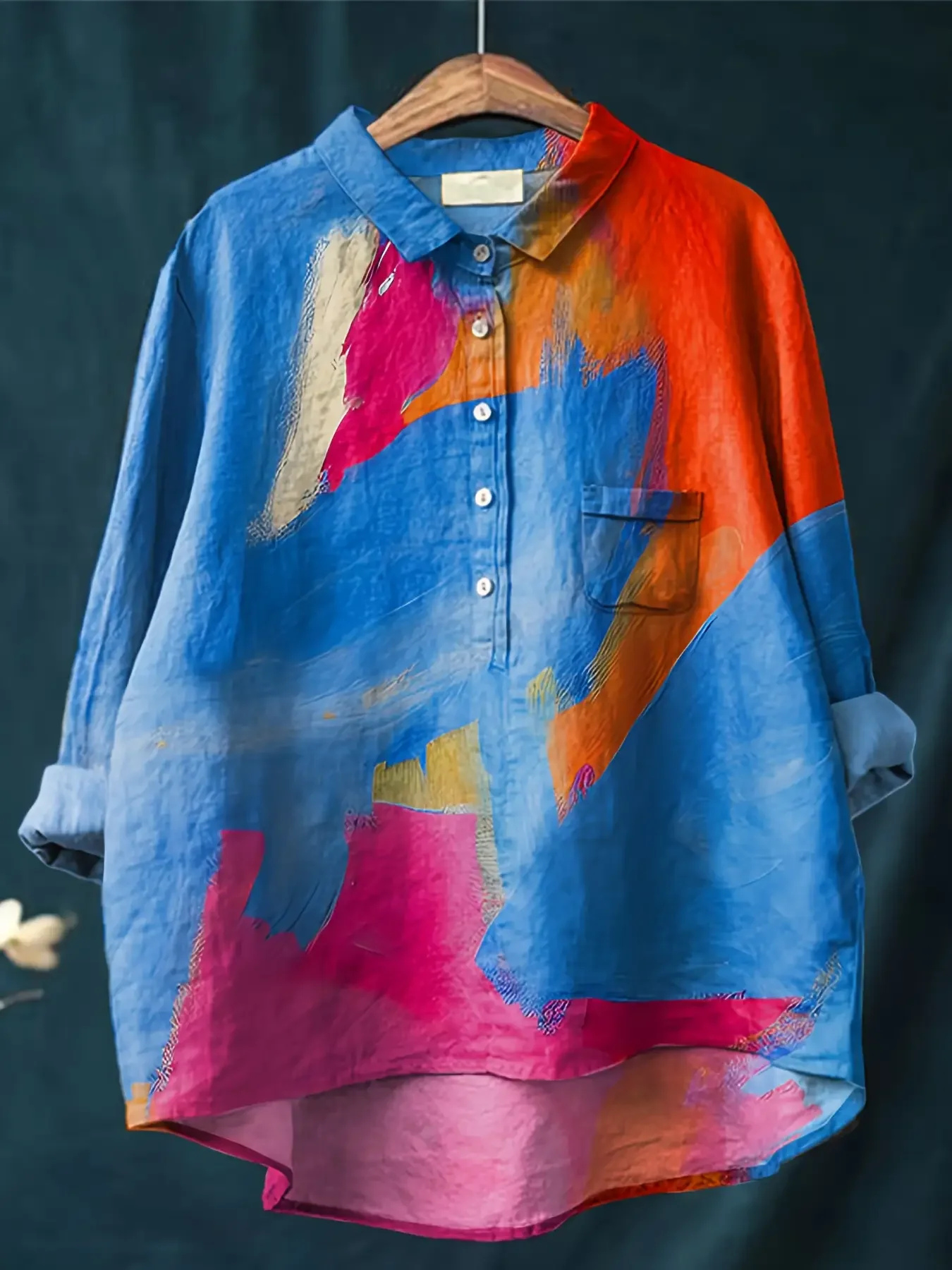 

2026 Women's printed collar shirt - Clothes rendered in blue, pink, and orange, retro style.