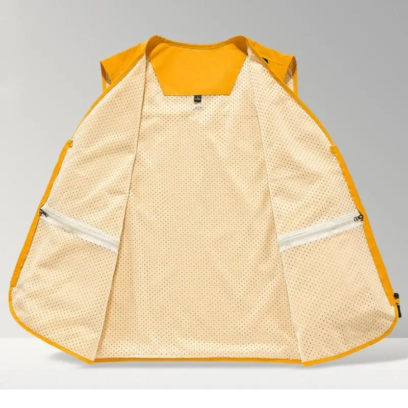 Workwear Vest Men Women Outdoor Multi Pocket Photographer Hook Fish Vest Coat Printed Logo Exhibition Volunteer Jacket Custom