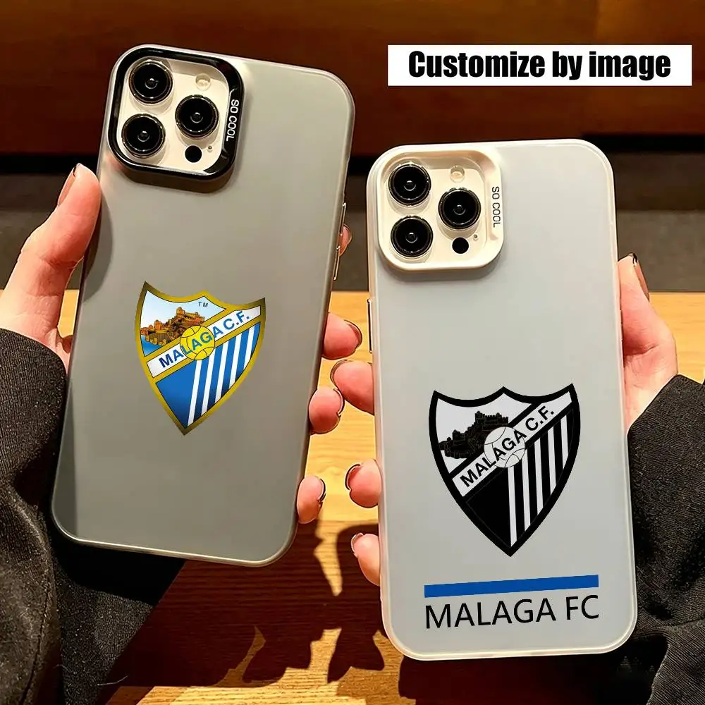 Funda para Teléfono M-Malaga CF con Diseño de Fútbol para iPhone 17, 16, 15, 14, 13, 12, 11 Plus, Pro Max, XS, Cubierta Plateada Colorida