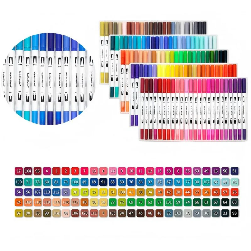 

12/24/60/72/100 Colors Watercolor Art Markers Brush Pen Dual Tip Fineliner Drawing for Calligraphy Painting Set Art Supplies