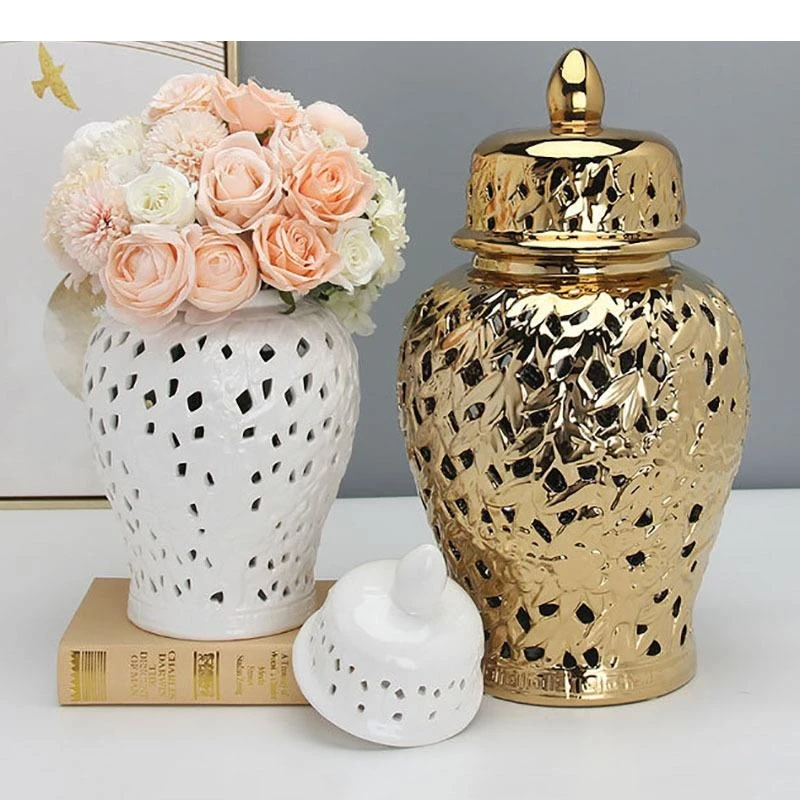 White Bamboo Leaf Relief Storage Jar Hollowed-out Ceramic General Desk Decoration Jewelry Boxes Cosmetic Containers
