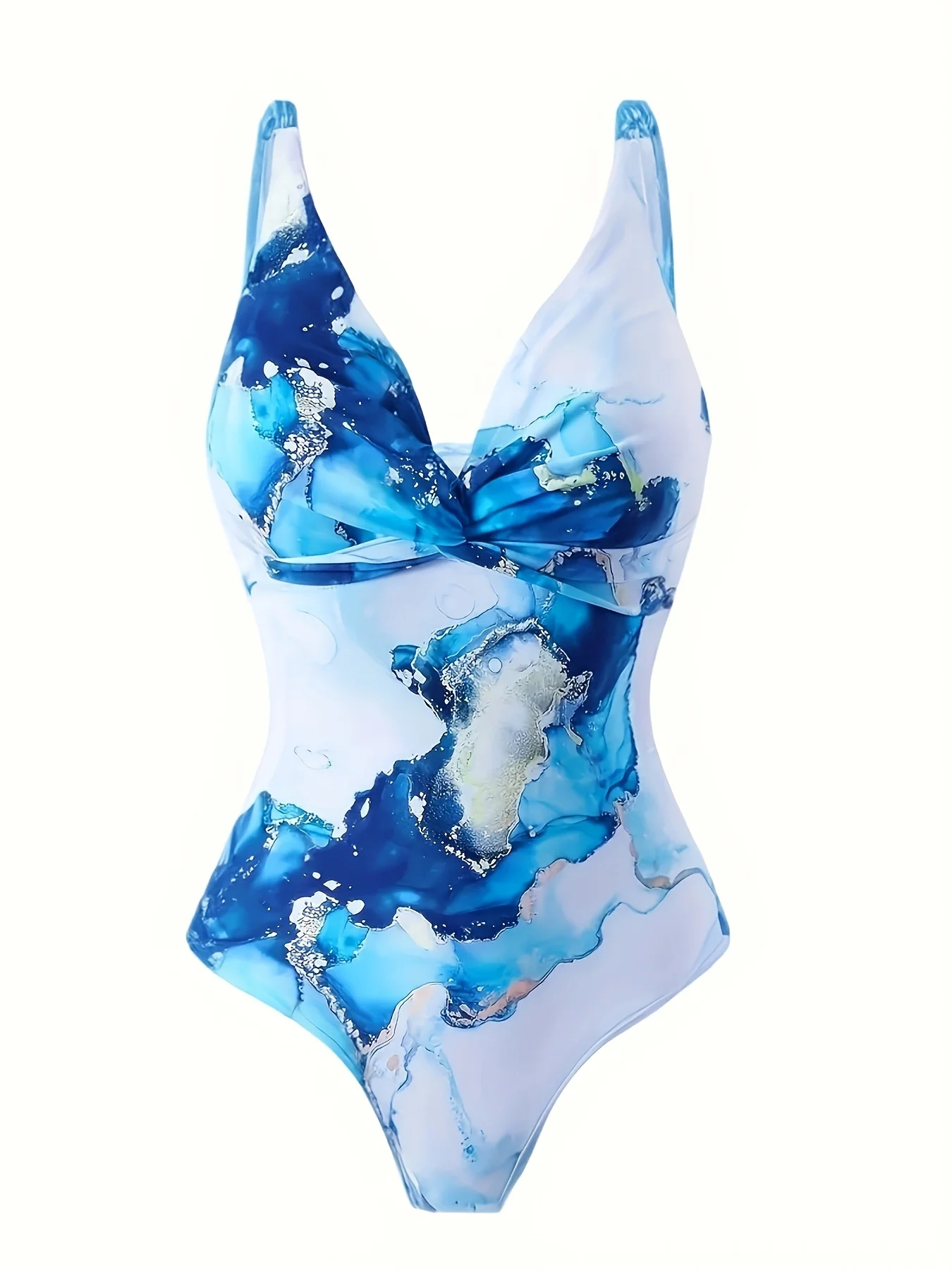 2026 新しい女性のセクシーなファッション青と白のインク柄リボンワンピース水着 + カバーアップスカート 2 点セット