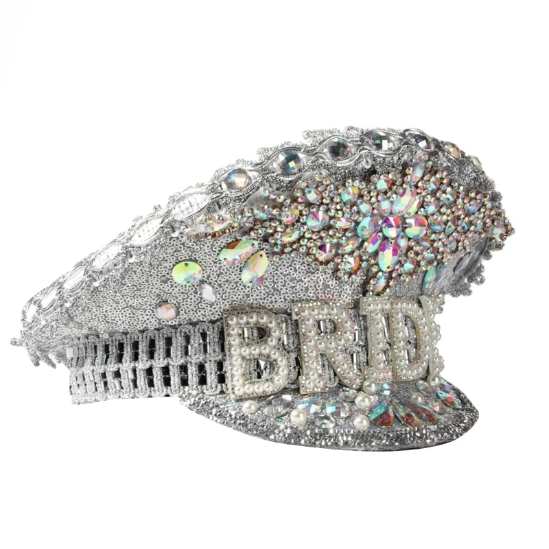 

Bejeweled Crystals Heavy Crystal Sequins Captain Hat for Bride