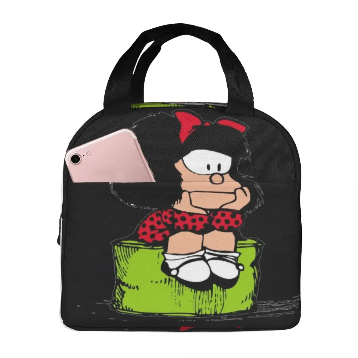 Sac à déjeuner isotherme Mafalda, motif bande dessinée Quino, pour femmes, boîte à lunch portable, idéal pour les pique-niques et le stockage de nourriture en extérieur.