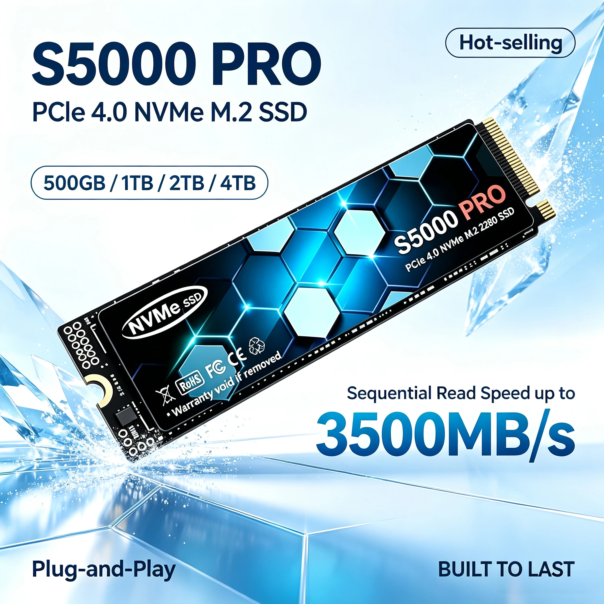 SSD M.2 NVMe S5000 PRO PCIe4 500GB 1TB 2TB 4TB Unidade de Estado Sólido Interna para Jogos, Escritório, PC e Laptop, Alta Velocidade 3500MB/s