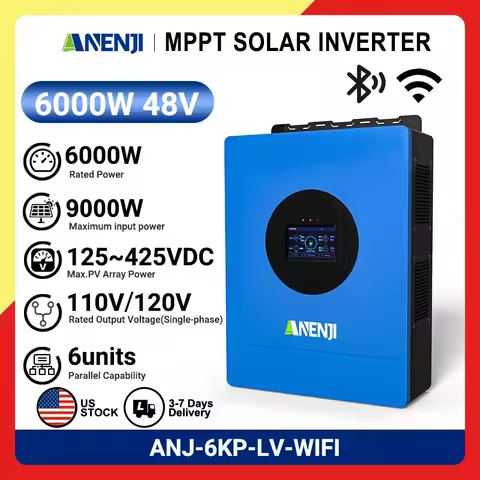 ANENJI 6KW 110V/120V solar inverter pure sine wave MPPT 48V hybrid solar inverter 100A MPPT off grid inverter can be parallel