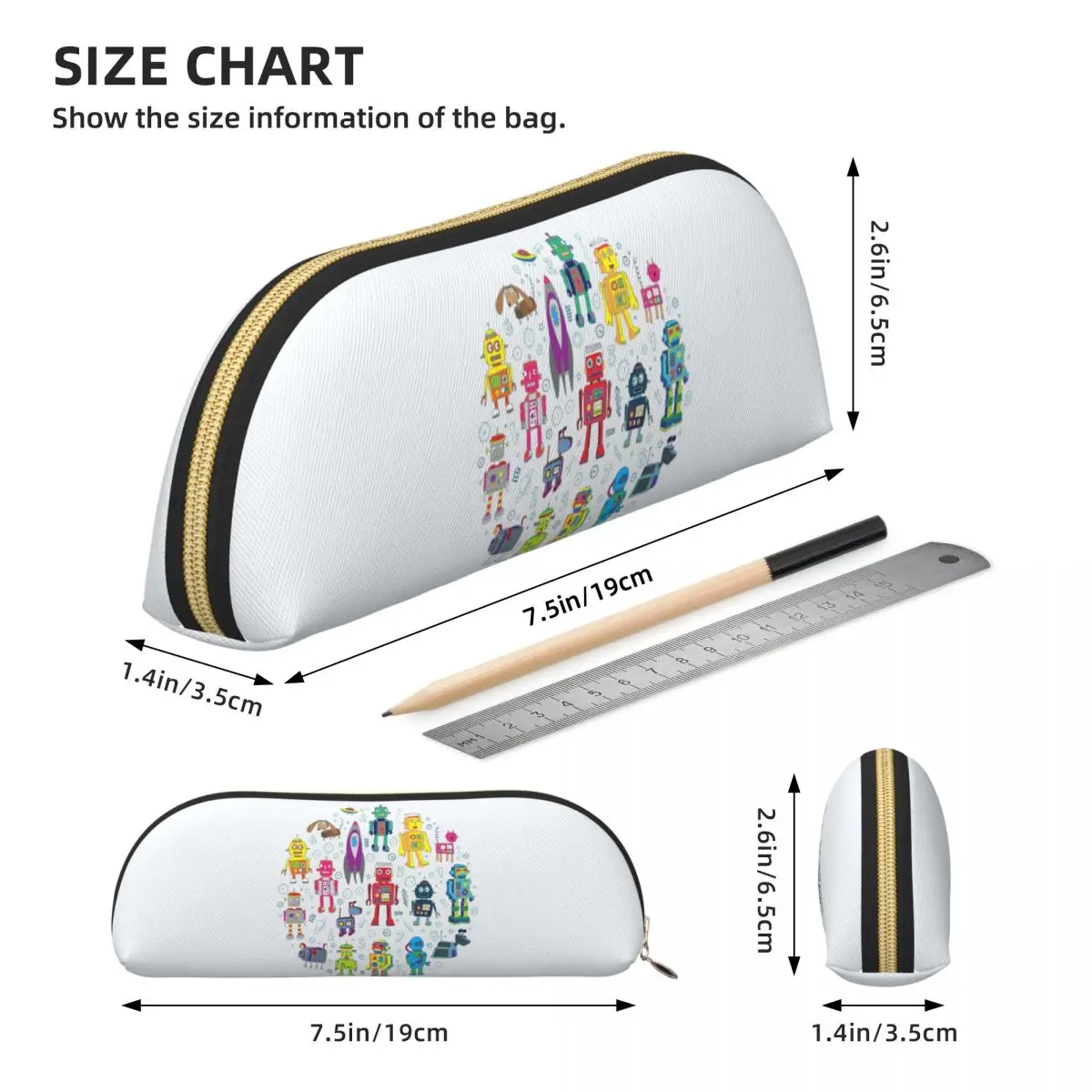 ロボットインスペースグレー楽しいロボット柄 Cecca ペンケース ペンポーチ 大容量ペンボックス ペンバッグ 子供向けギフト