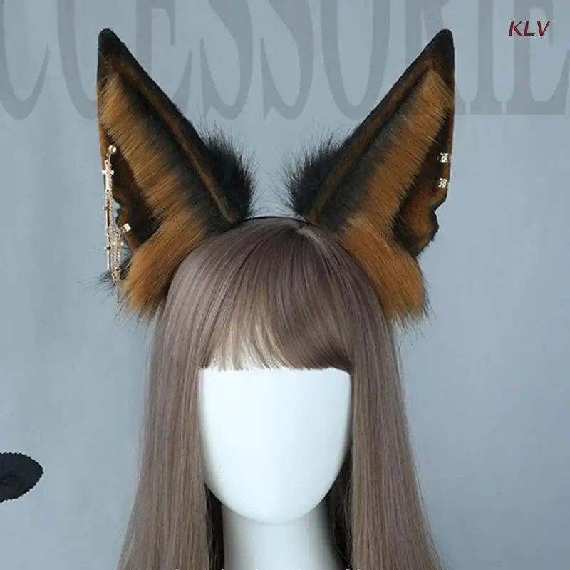 Faux Fur Dog Ears Wolf Ear Headband Animal Hair Hoop Wolf Ears Realistic Lolita Headband Wolf Cosplay Accessories 6XDA