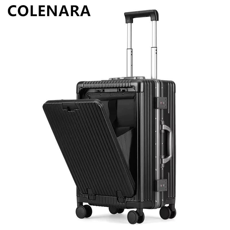 COLENARA ABS+PC Suitcase Front Opening Boarding Case Aluminum Frame Trolley Case Laptop Laptop Cipher Case 18