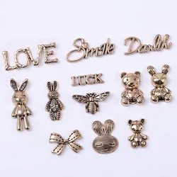 10Pcs Metal Rabbit Bear Doll Rhinestone Button Jewelry Scarf For Hair Accessories Sewing Decorative Clothing Coat Smile Letter