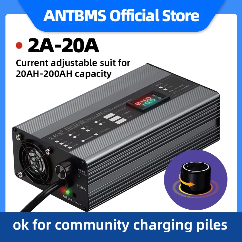 

20A Lithium Battery Li-ion Lifepo4 Charger 36V 48V 58.4V 72V 60V 67.2V 84V 87.6V Curren Adjust Fast Charge 10S 16S 20S 24S