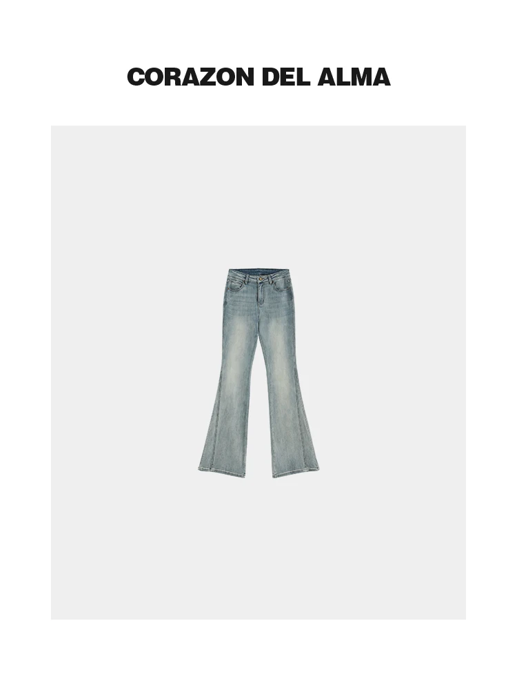 

High Waist Flared Jeans Waed Denim Lengthening Legs Effect 3D Tailoring Straight Leg Commute Sle Cotton Polyester Blend