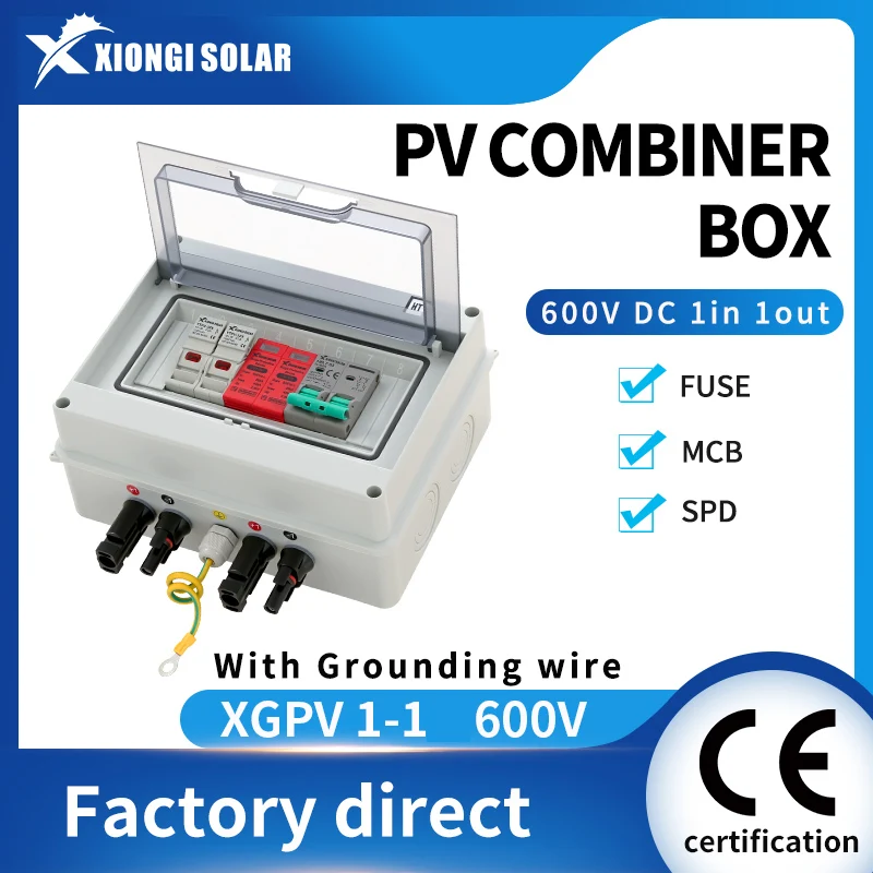 

XIONGISOLAR Высококачественная фотоэлектрическая объединительная коробка 600 В 1-в-1-выход постоянного тока с предохранителем MCB SPD для солнечной панели, фотоэлектрическая защитная коробка