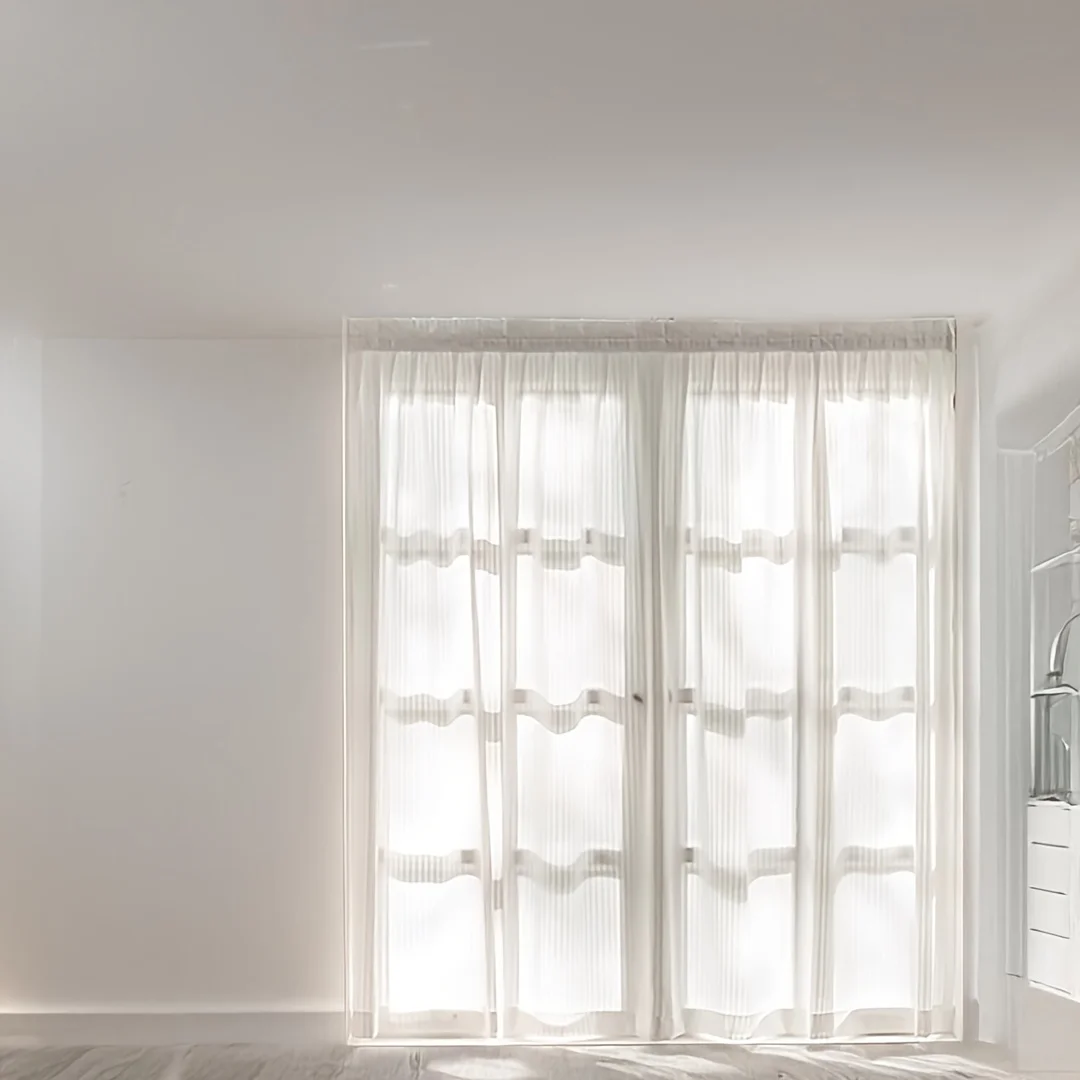 One piece set of non perforated adhesive curtains, quick installation of transparent gauze curtains