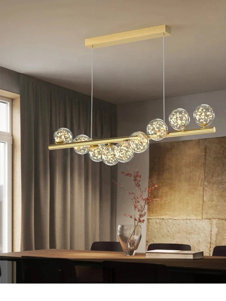 Nowoczesna lampa wisząca LED z motywem gwieździstego nieba, szklane kule, żyrandol sufitowy do jadalni, nad wyspę kuchenną, lampa wisząca. — Zdjęcie 2 z 2