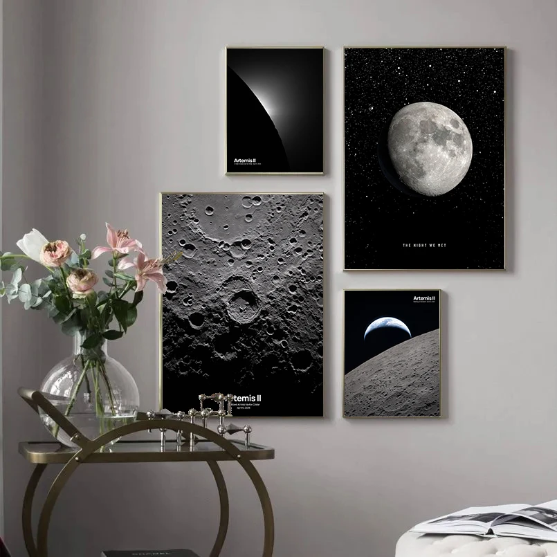 Moon Crater Solar Eclipse Space Photography Posters Spacecraft Prints Canvas Painting Wall Art Pictures Home Living Room Decor