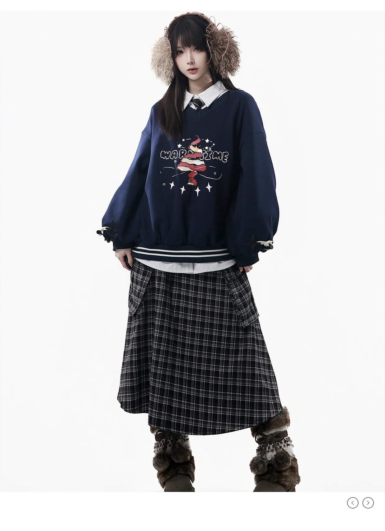 College Stil Süße Coole Mode Hose Sets Herbst Winter Neue Student Y2K Mit Kapuze Jacke Plaid Hosen Rock Langarm Shirt Set